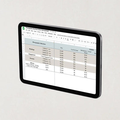 Wedding Photography Business Admin. Spreadsheet - The Artists' Lawyer